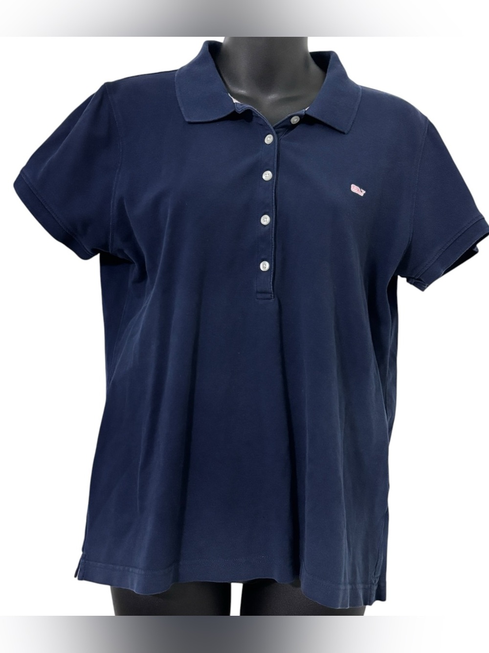 Vineyard Vines Navy Short-Sleeve Polo with Pink Whale Logo size L - Picture 2 of 7